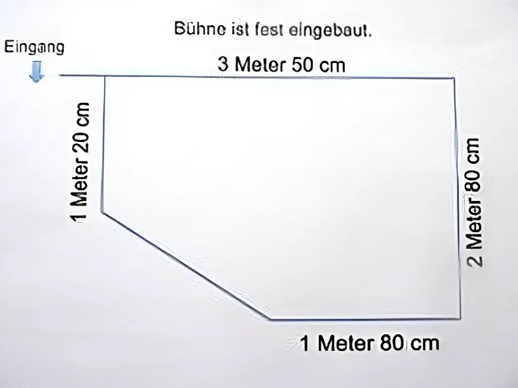 Maßstabsgetreuer Bühnenplan der Eventhalle Partyland
